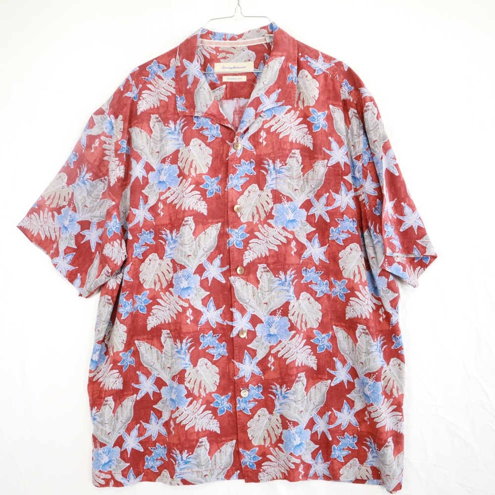 Tommy Bahama Shirt Mens 2XL XXL Silk Hawaiian Casual Button Floral Short Sleeve